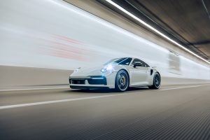 Porsche protected with Ceramic Pro coating in Burlington, showcasing high-gloss finish and paint protection